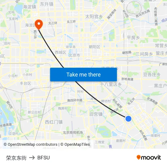 Rongjing East Street to BFSU map