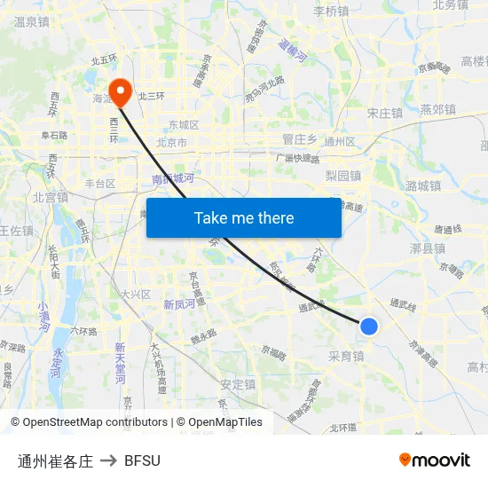 Tongzhou Cuigezhuang to BFSU map