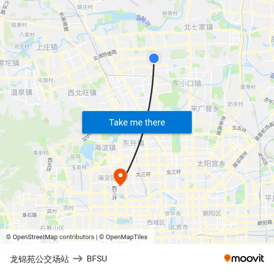 Longjin Garden Bus Terminal to BFSU map
