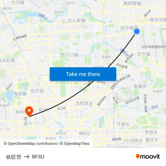 Tiejiang Camp to BFSU map