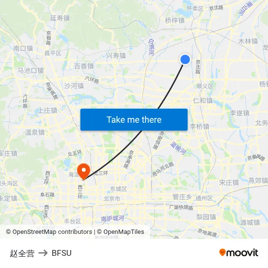 Zhaoquanying to BFSU map