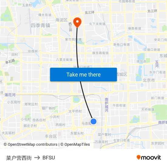 Caihuying West Street to BFSU map