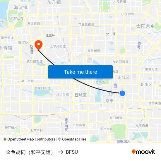 Jinyu Hutong (Peace Hotel) to BFSU map