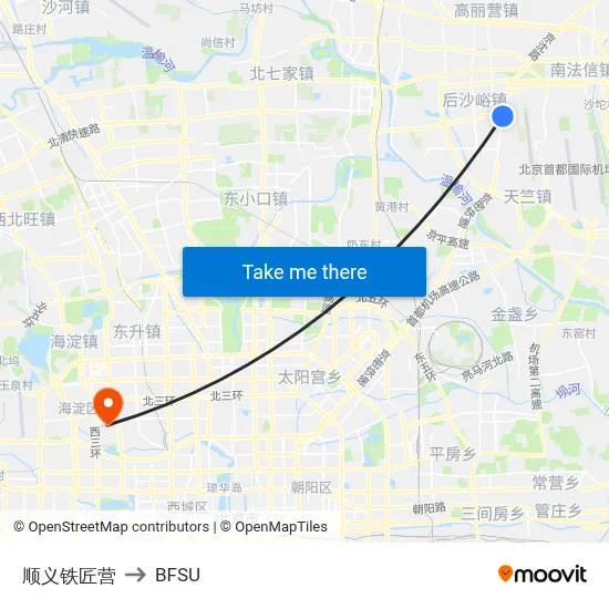 Shunyi Tiejiangying to BFSU map