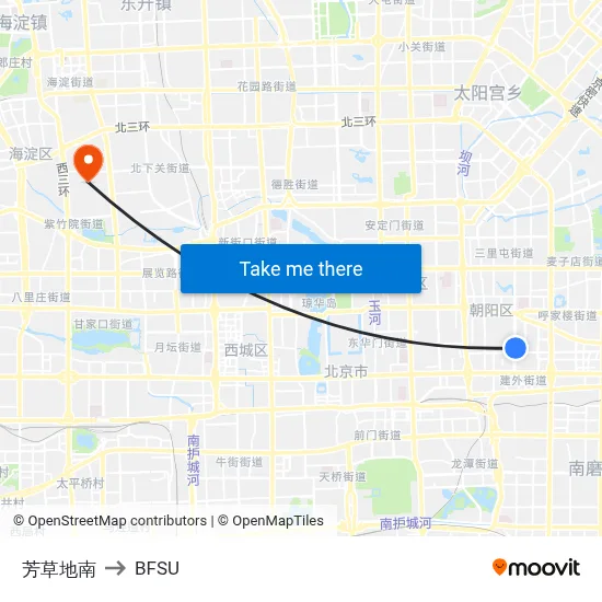Fangcaodi South to BFSU map