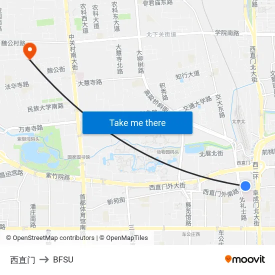 Xizhimen to BFSU map
