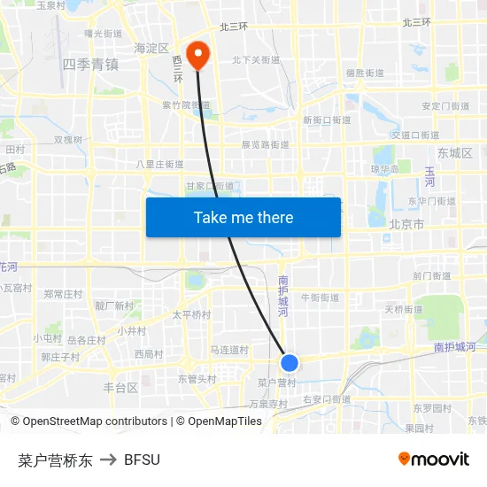Caihuying Bridge East to BFSU map