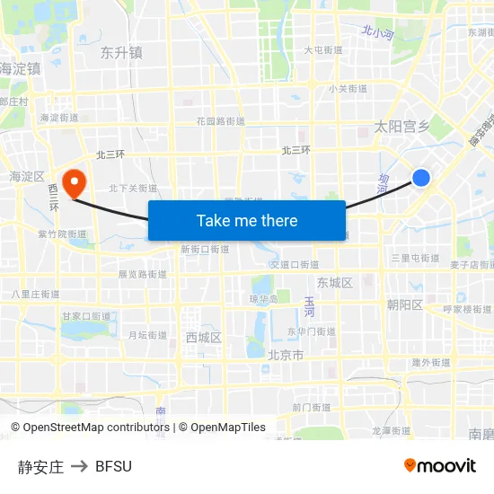 Jing'anzhuang to BFSU map