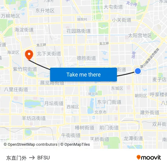 Dongzhimen Outer to BFSU map