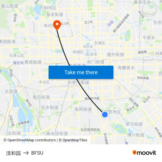 Qinghe Garden to BFSU map