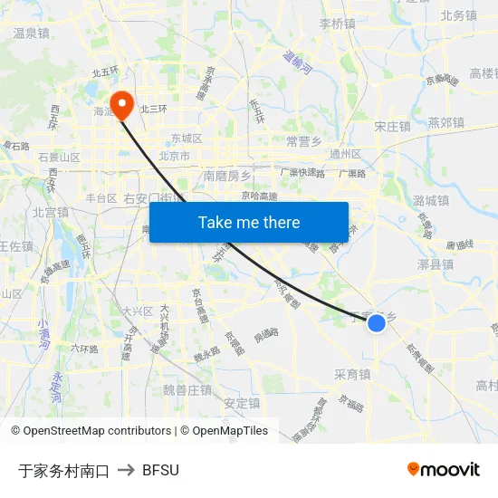 Yujiawu Village South to BFSU map