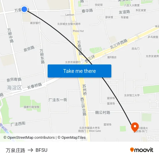 Wanquan Village Road to BFSU map