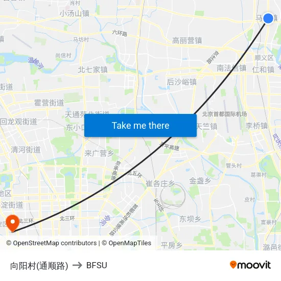 Xiangyang Village (Tongshun Road) to BFSU map