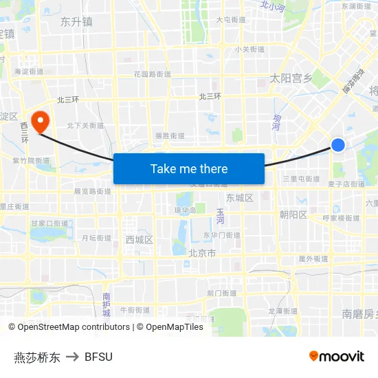Yansha Bridge East to BFSU map