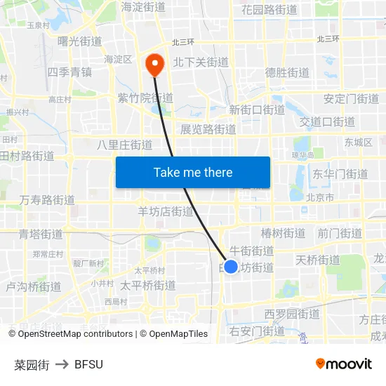 Caiyuan Street to BFSU map