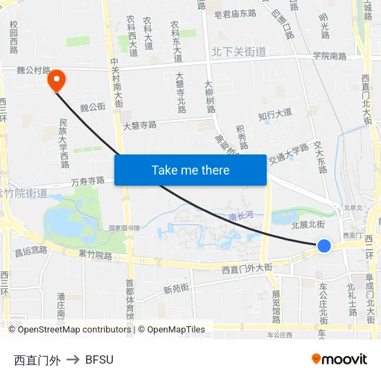 Xizhimen Outer to BFSU map