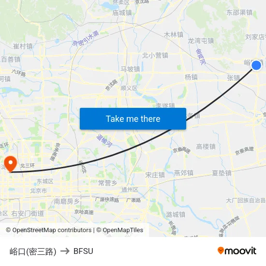 Yukou (Misan Road) to BFSU map