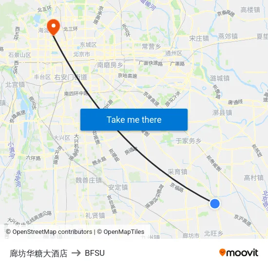 Langfang Huatang Hotel to BFSU map