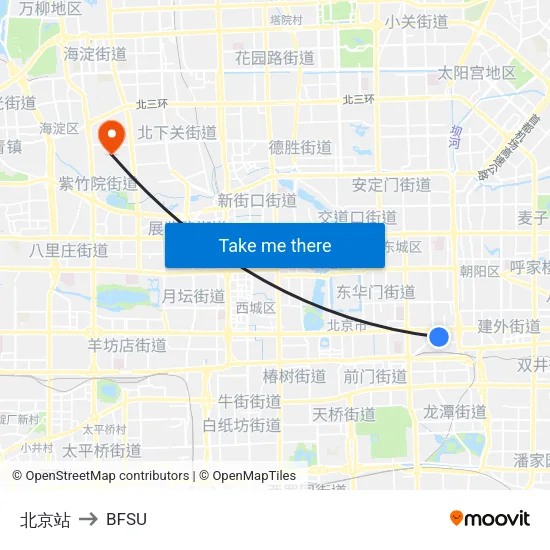 Beijing Station to BFSU map