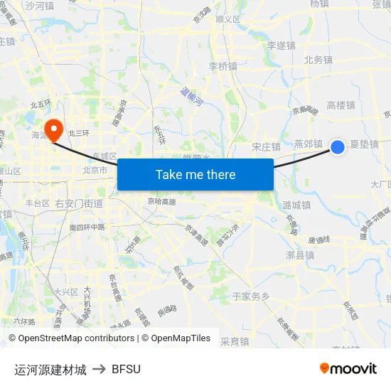 Yunhe Source Building Materials City to BFSU map