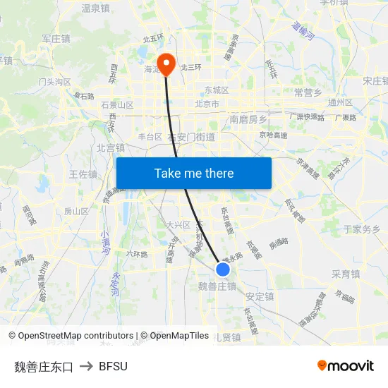 Weishanzhuang East Entrance to BFSU map