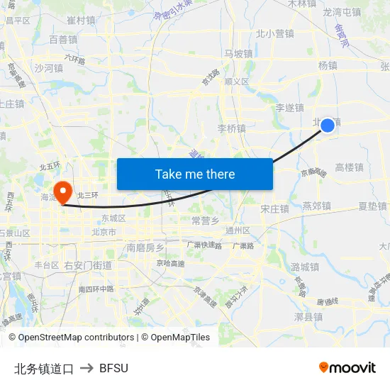 Beiwu Town Crossing to BFSU map