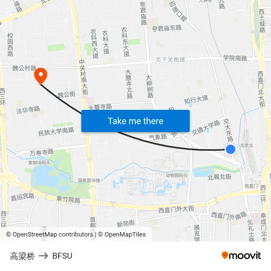 Gaoliang Bridge to BFSU map