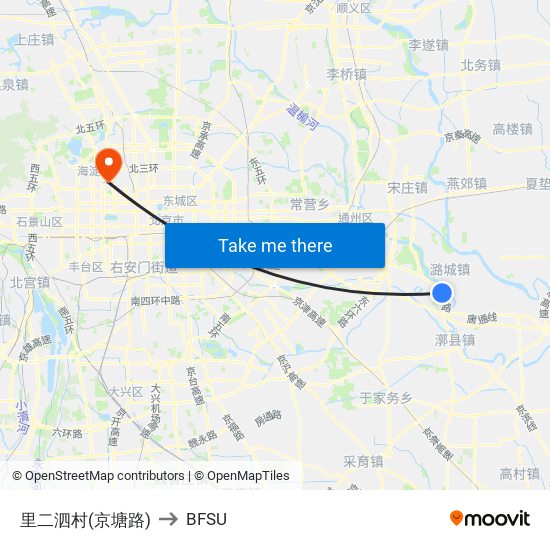 里二泗村(京塘路) to BFSU map