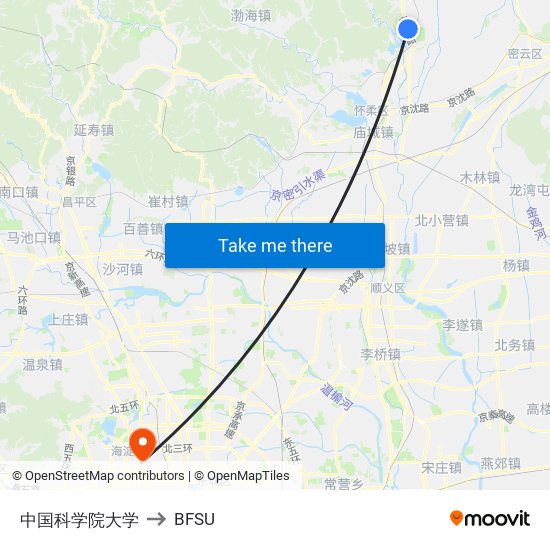 中国科学院大学 to BFSU map