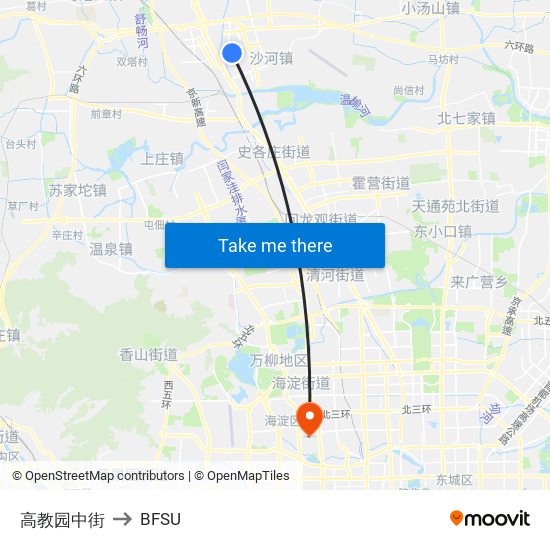 高教园中街 to BFSU map
