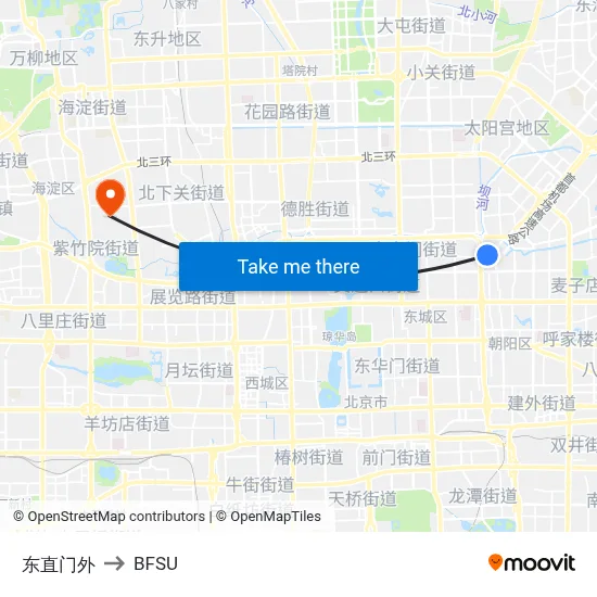 Dongzhimen Outer to BFSU map