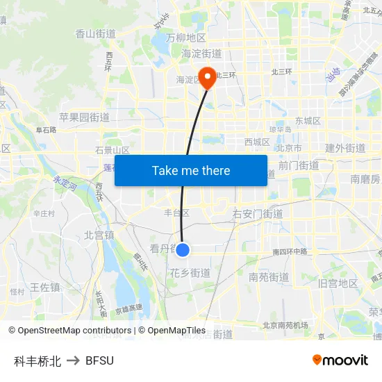 Kefeng Bridge North to BFSU map