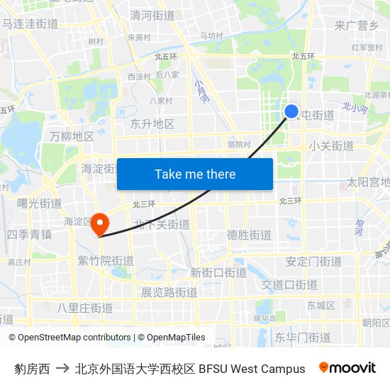 豹房西 to 北京外国语大学西校区 BFSU West Campus map