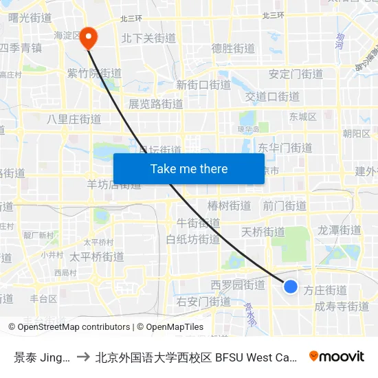 景泰  Jingtai to 北京外国语大学西校区 BFSU West Campus map