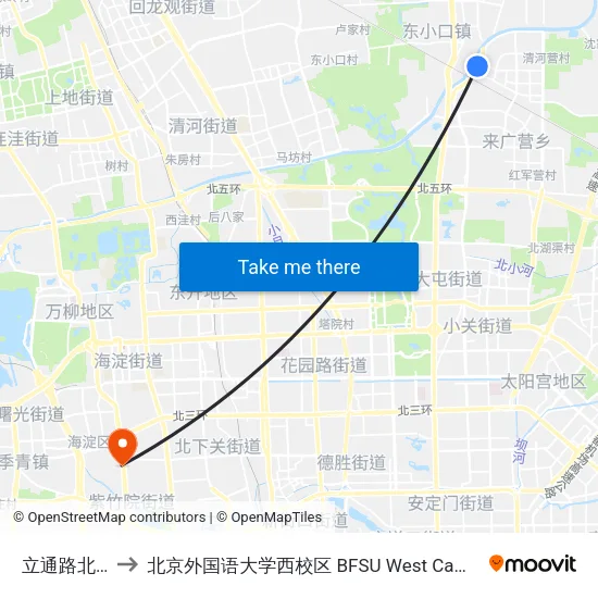 立通路北站 to 北京外国语大学西校区 BFSU West Campus map