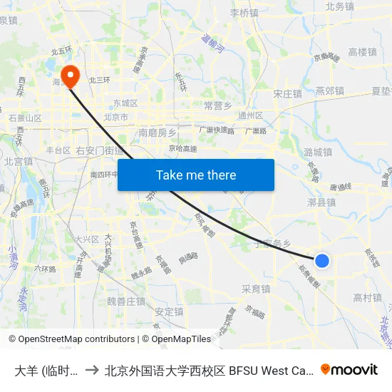 大羊 (临时站) to 北京外国语大学西校区 BFSU West Campus map