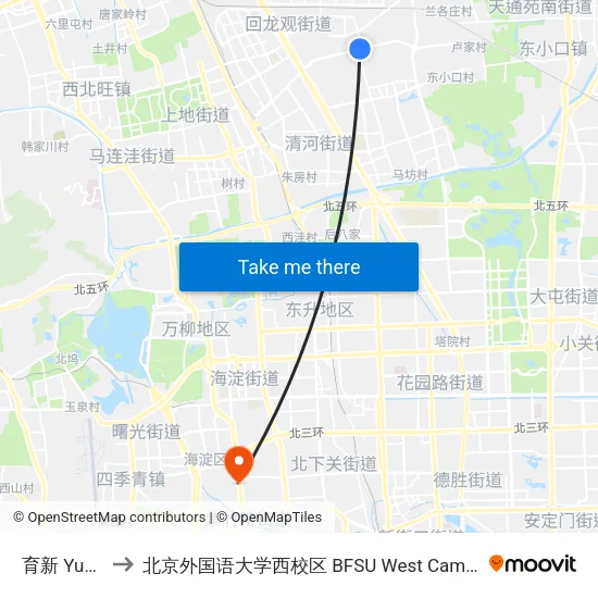育新 Yuxin to 北京外国语大学西校区 BFSU West Campus map