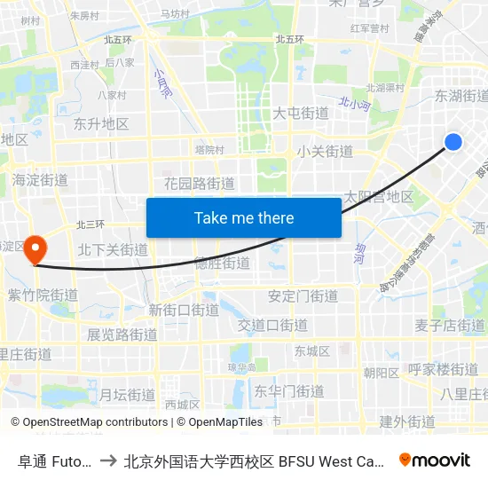 阜通 Futong to 北京外国语大学西校区 BFSU West Campus map