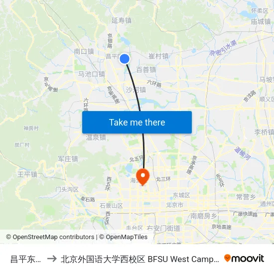 昌平东关 to 北京外国语大学西校区 BFSU West Campus map