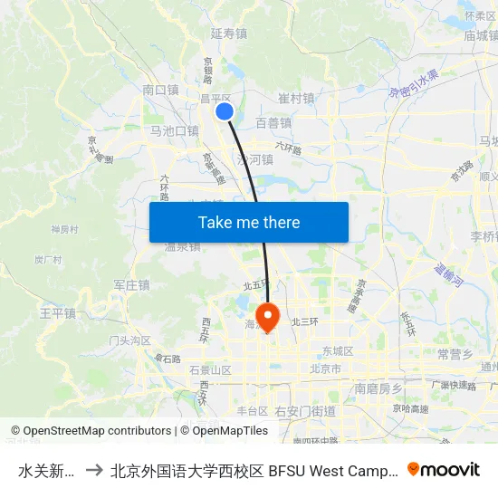 水关新村 to 北京外国语大学西校区 BFSU West Campus map