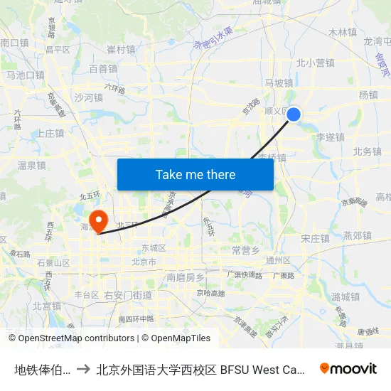 地铁俸伯站 to 北京外国语大学西校区 BFSU West Campus map