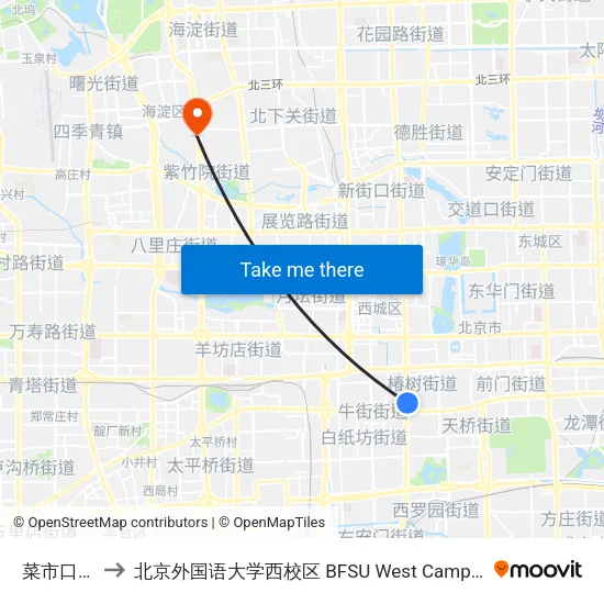 菜市口北 to 北京外国语大学西校区 BFSU West Campus map