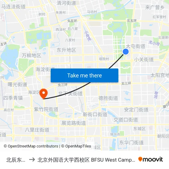 北辰东路 to 北京外国语大学西校区 BFSU West Campus map