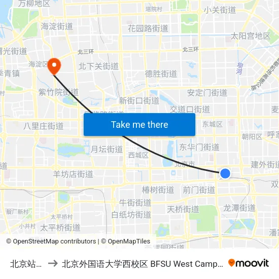 北京站西 to 北京外国语大学西校区 BFSU West Campus map