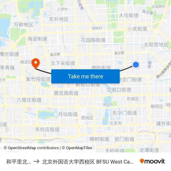 和平里北街 to 北京外国语大学西校区 BFSU West Campus map