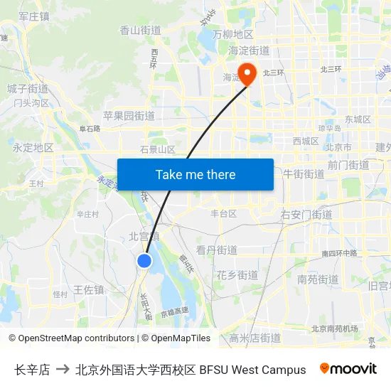 长辛店 to 北京外国语大学西校区 BFSU West Campus map