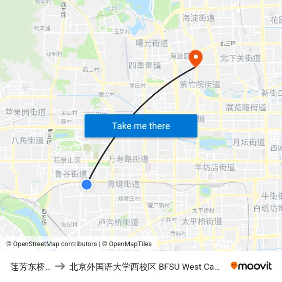 莲芳东桥南 to 北京外国语大学西校区 BFSU West Campus map