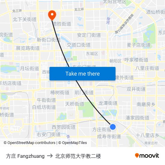 方庄 Fangzhuang to 北京师范大学教二楼 map