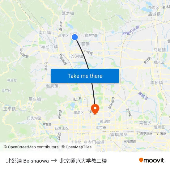 北邵洼 Beishaowa to 北京师范大学教二楼 map