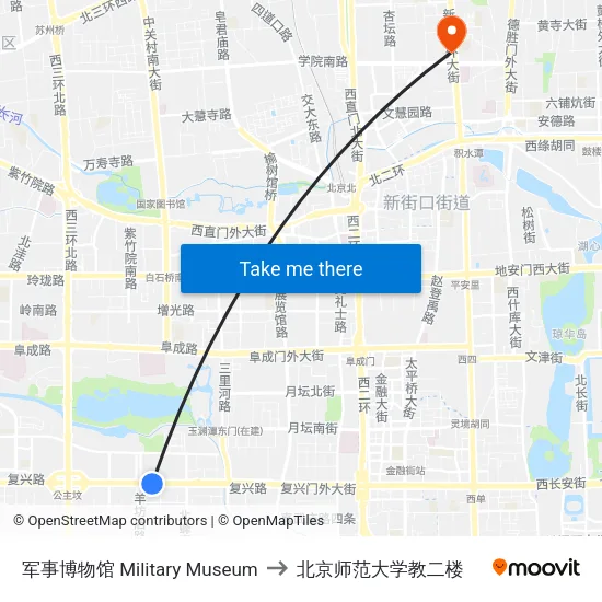 军事博物馆 Military Museum to 北京师范大学教二楼 map